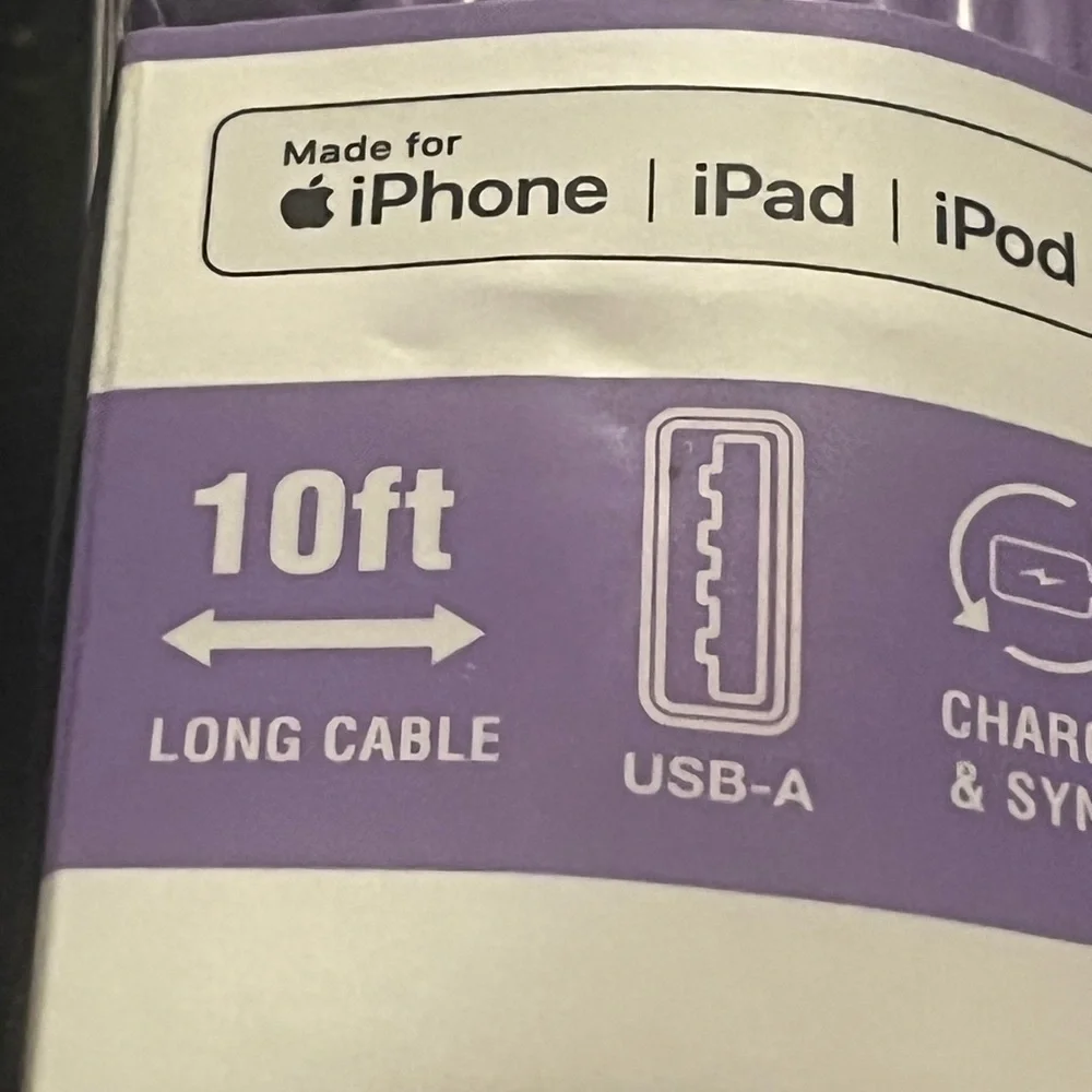 Wireless Gear 10’ Lightning Cable and Car charger For IPhone Lavender
